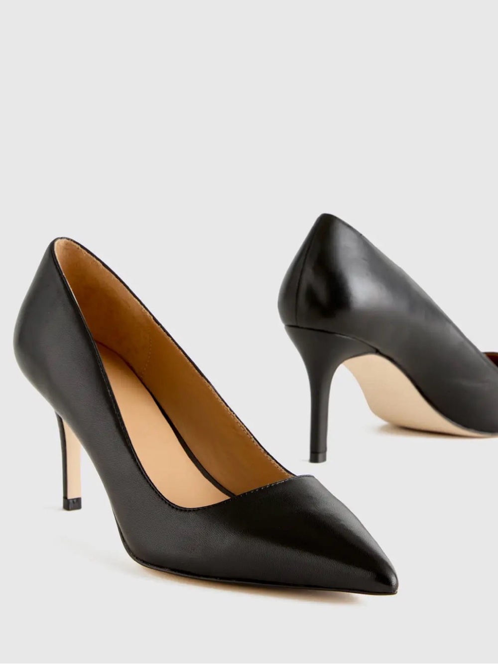 Quince Italian Leather Black Pointed-Toe Pumps 75mm size 9.5